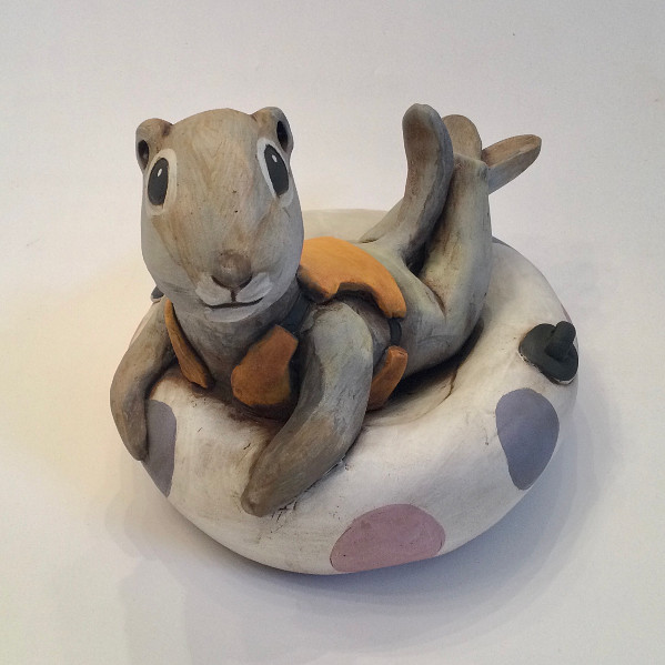 Annette ten Cate - ground squirrel on spotted water tube - ceramics