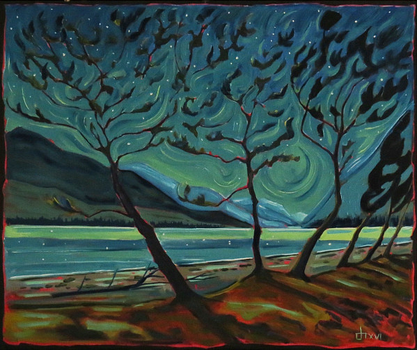 Don Hamm - Waterton Mood - Night Beside the Lake - 13.5 x 16in oil on canvas