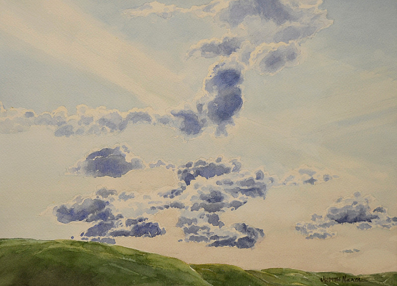 Judith Nickol - Clouds and Contrails - 11 x 15in watercolour