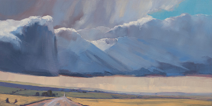 Theresa Williams - Another Stormy Afternoon - 12 x 24 in oil cradled birch panel