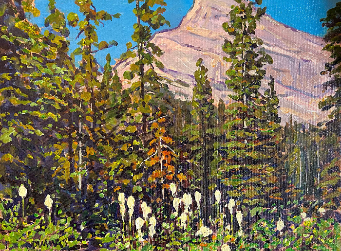 Bill Duma - mountain with bear grass trees - oil on canvas