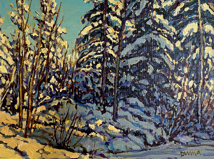 Bill Duma - snowy trees - oil on canvas