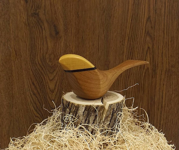 The Workshop by Doug Warren - The Birds - Alder - Black Walnut Band - Yellow Cedar Head bird wood sculpture