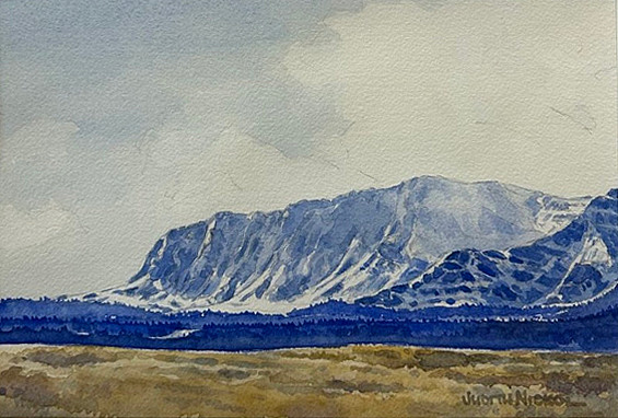 Judith Nickol - blue mountain and prairie - in watercolour