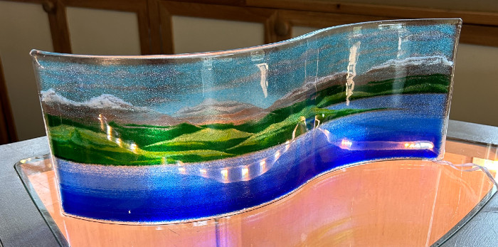 Lisa Head Harbidge - Spirit Rider Studio - landscape lake mountains - glass