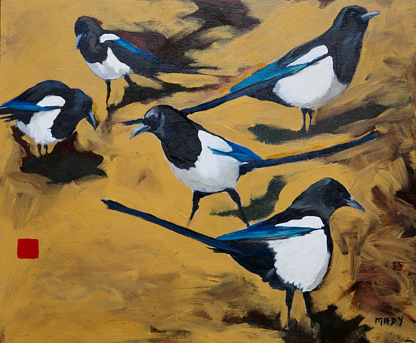 Mady Thiel-Kopstein - Magpie Mindfulnes - 20 x 24in wood panel