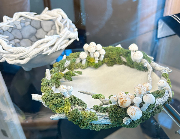 Marney Delver - stone nest and moss mushroom nest - ceramics