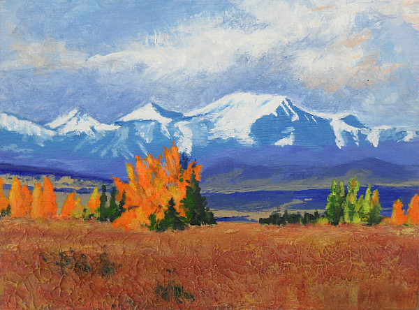 Martha Henry - now Capped Mountains - 6 x 8in cradleboard