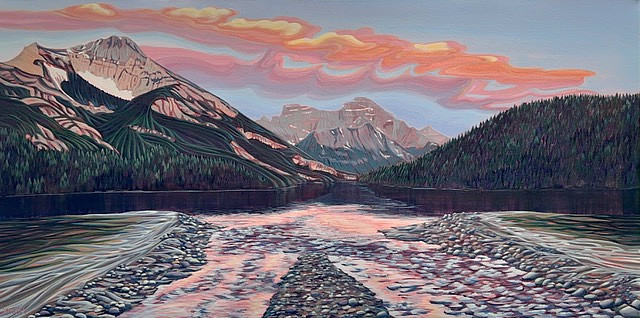 Virgini Senden - Sunset at Waterton Lake - 48 x 24in acrylic on canvas